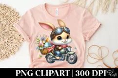 Easter Bunny Driving a Retro Motorcycle Egg Flower, Clipart Product Image 5