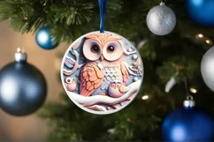 Christmas Round Cute 3D Owl Ornament Sublimation Product Image 4