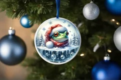 Watercolor Christmas Frog Portrait Round Ornament Product Image 1