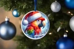 Winter Parrot Portrait Santa Hat Round Ornament Sublimation Product Image 1