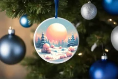 Pastel Molten Candy Winter Scene Round Ornament Sublimation Product Image 4
