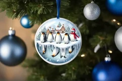 Winter Penguins Melting Edges Round Ornament Sublimation PNG Product Image 4