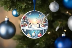 Winter Penguins Melting Edges Round Ornament Sublimation PNG Product Image 4