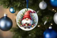 Colorful Christmas Gnome Round Ornament Sublimation PNG Product Image 1
