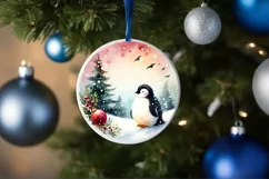 Christmas Penguin Round Ornament Sublimation PNG Product Image 4