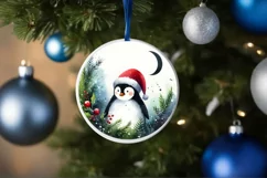 Round Melting Winter Scene with Penguin Ornament PNG Product Image 1