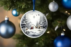 Nativity Scene Winter Scene Round Christmas Ornament Product Image 1