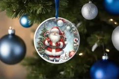 Round Christmas Santa Ornament Sublimation PNG Product Image 4
