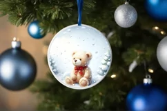 Round Melting Winter Scene Teddy Bear Ornament PNG Product Image 1