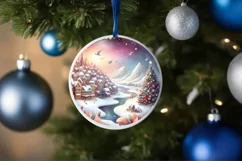 Colorful Winter Town Snowflake Round Ornament Sublimation Product Image 4