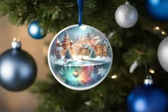Colorful Winter Town Snowflake Round Ornament Sublimation Product Image 1