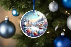 Colorful Winter Town Snowflake Round Ornament Sublimation Product Image 4