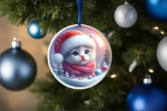Colorful Winter Kitten Portrait Santa Hat Round Ornament Product Image 4