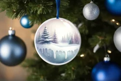 Winter Forest Snow Round Ornament Sublimation PNG Product Image 1