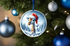 Colorful Winter Giraffe Portrait Santa Hat Round Ornament Product Image 4