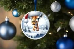 Colorful Winter Giraffe Portrait Santa Hat Round Ornament Product Image 4