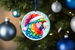 Colorful Winter Parrot Portrait Santa Hat Round Ornament Product Image 4