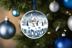 Winter Scene with Penguins Christmas Ornament PNG Product Image 4