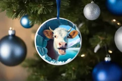 Icy Wall Cow Smiling Round Ornament Christmas Winter PNG Product Image 4