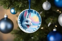Icy Wall Rabbit Smiling Round Ornament Christmas Winter PNG Product Image 4