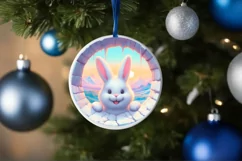 Icy Wall Rabbit Smiling Round Ornament Christmas Winter PNG Product Image 1