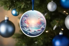 Pastel Molten Candy Winter Scene Round Ornament Sublimation Product Image 4