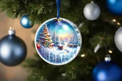 Colorful 3D Sleigh Winter Scene Ornament Sublimation PNG Product Image 1