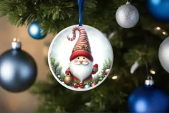 Christmas Gnome Round Ornament Sublimation PNG Product Image 1