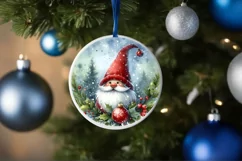 Christmas Gnome Round Ornament Sublimation PNG Product Image 4