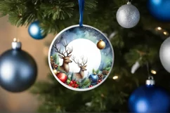 Christmas Reindeer Round Ornament Sublimation PNG Product Image 4