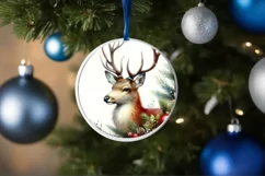 Christmas Reindeer Round Ornament Sublimation PNG Product Image 4