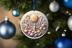 Pastel Christmas Scene Candy Round Ornament Sublimation PNG Product Image 4