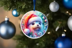 Round Winter Scene with Seal and Santa Hat PNG Product Image 1
