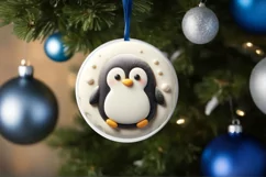 Christmas Penguin Round Ornament Sublimation PNG Product Image 1