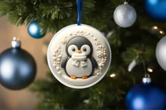 Christmas Penguin Round Ornament Sublimation PNG Product Image 4