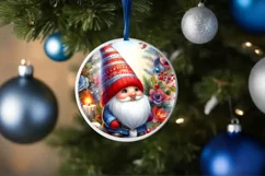 Colorful Watercolor Gnome Round Ornament Sublimation PNG Product Image 1