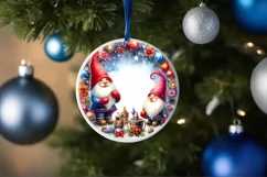 Colorful Watercolor Gnome Round Ornament Sublimation PNG Product Image 1