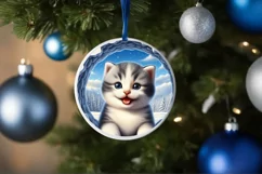 Kitten Snow Wall Round Ornament Sublimation PNG Product Image 1