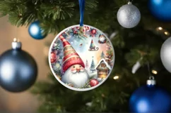 Christmas Gnome Round Ornament Sublimation PNG Product Image 4