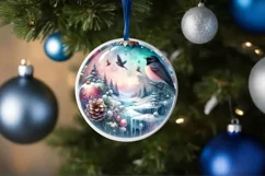 Winter Scene with Penguins Christmas Ornament PNG Product Image 4