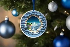 Frog in Snow Wall Round Ornament Sublimation PNG Product Image 1