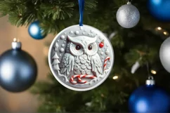 3D Like Christmas Owl Ornament Sublimation PNG Product Image 4