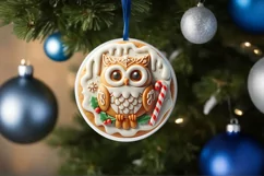 3D Like Christmas Owl Ornament Sublimation PNG Product Image 4