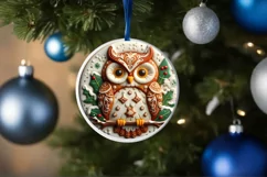 3D Like Christmas Owl Ornament Sublimation PNG Product Image 4