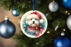 Colorful Dog Christmas Round Ornament Sublimation PNG Product Image 1