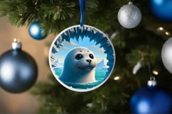 Icy Wall Seal Smiling Round Ornament Christmas Winter PNG Product Image 4