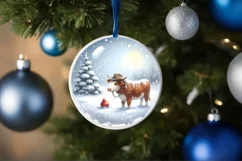 Cow Boy Winter Scene Round Ornament Sublimation PNG Product Image 1