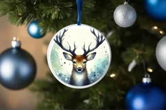 Colorful Reindeer Christmas Round Ornament Sublimation PNG Product Image 1