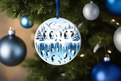 Penguins Winter Scene Round Ornament Sublimation PNG Product Image 4