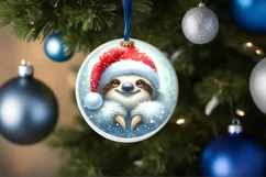 Sloth Winter Scene Round Ornament Sublimation PNG Product Image 4